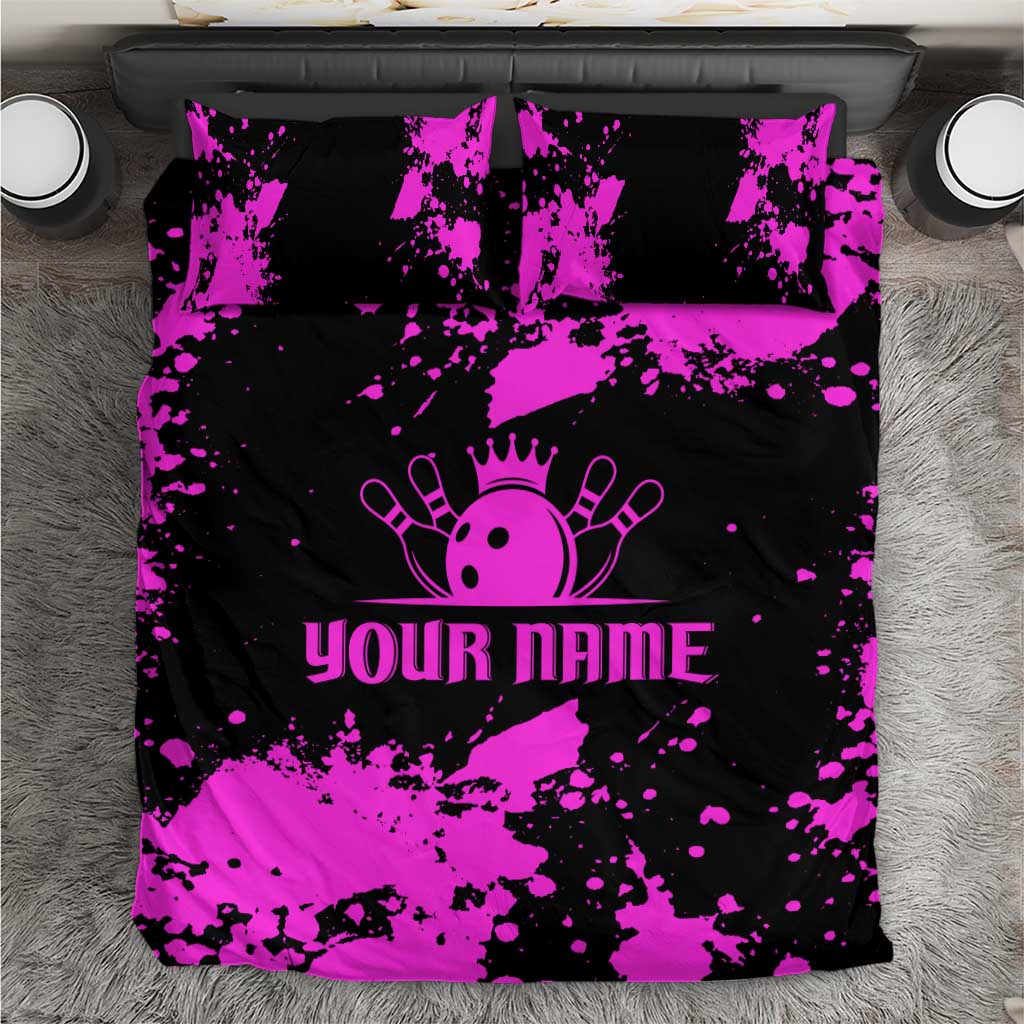 Pink Paint Splatter Design Bedding Set with Bowling Graphic and Custom Team Name Text - Wonder Print Shop