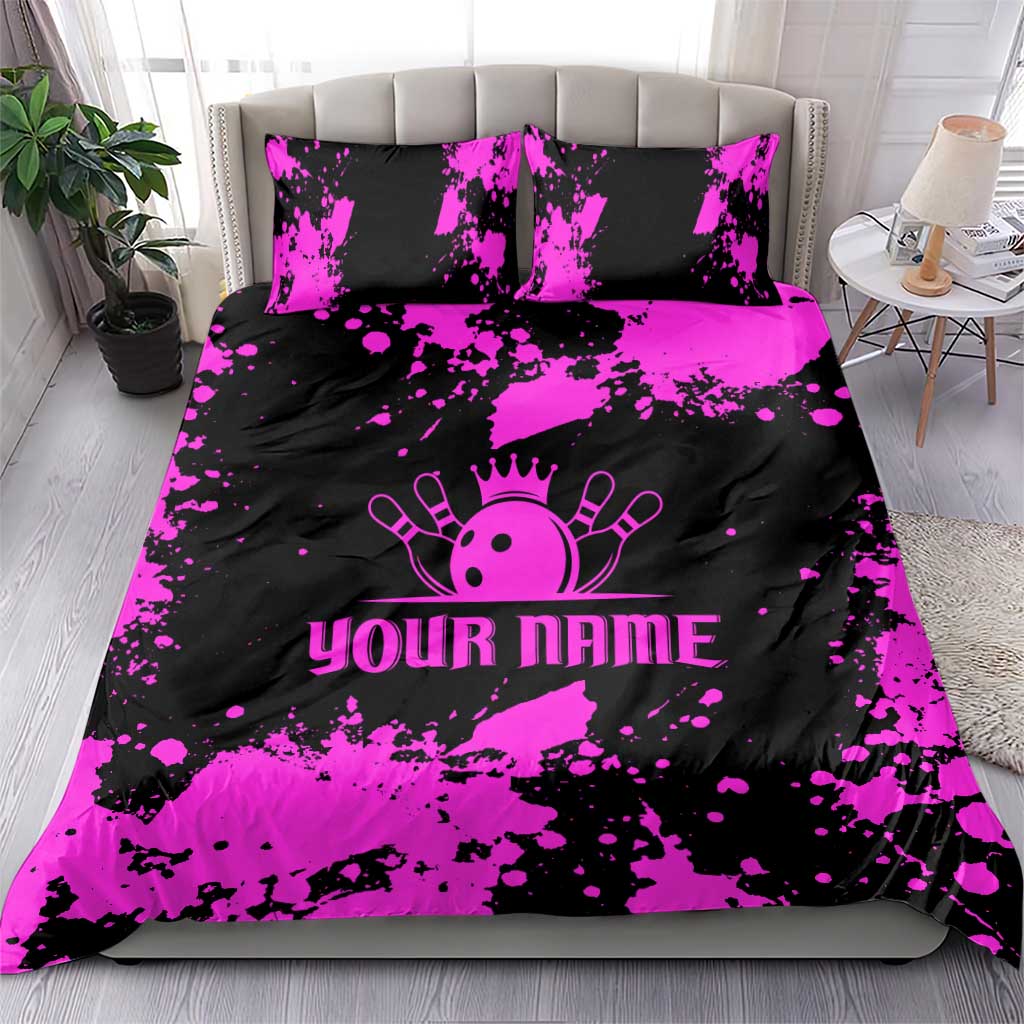 Pink Paint Splatter Design Bedding Set with Bowling Graphic and Custom Team Name Text - Wonder Print Shop