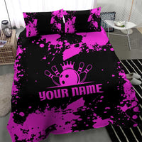 Pink Paint Splatter Design Bedding Set with Bowling Graphic and Custom Team Name Text - Wonder Print Shop