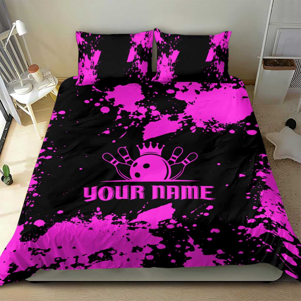 Pink Paint Splatter Design Bedding Set with Bowling Graphic and Custom Team Name Text - Wonder Print Shop