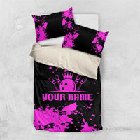 Pink Paint Splatter Design Bedding Set with Bowling Graphic and Custom Team Name Text - Wonder Print Shop