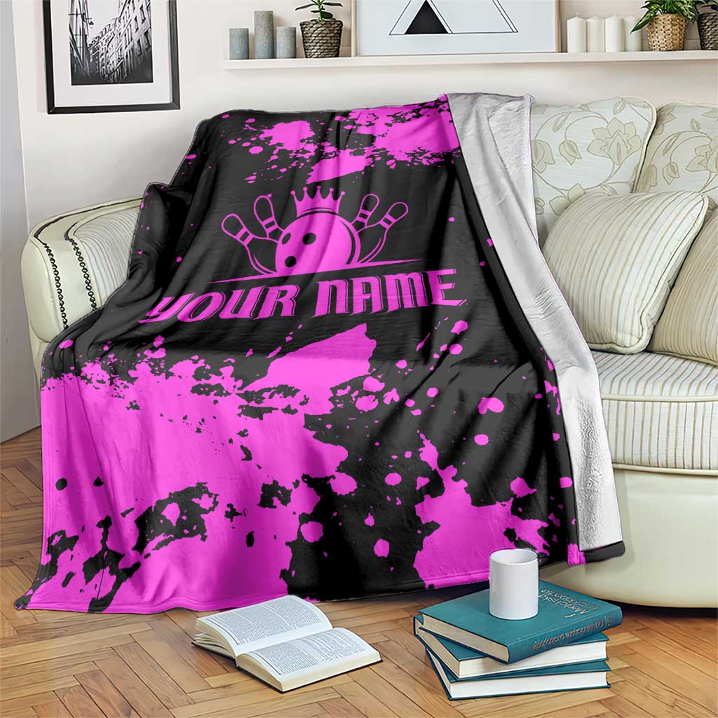 Pink Paint Splatter Design Blanket with Bowling Graphic and Custom Team Name Text - Wonder Print Shop