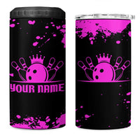 Pink Paint Splatter Design 4 in 1 Can Cooler Tumbler with Bowling Graphic and Custom Team Name Text - Wonder Print Shop