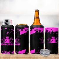 Pink Paint Splatter Design 4 in 1 Can Cooler Tumbler with Bowling Graphic and Custom Team Name Text - Wonder Print Shop