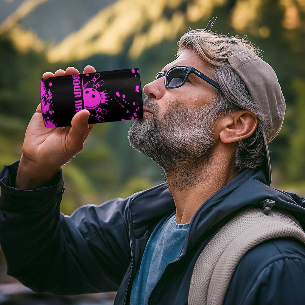 Pink Paint Splatter Design 4 in 1 Can Cooler Tumbler with Bowling Graphic and Custom Team Name Text - Wonder Print Shop