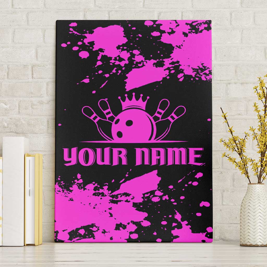 Pink Paint Splatter Design Canvas Wall Art with Bowling Graphic and Custom Team Name Text - Wonder Print Shop
