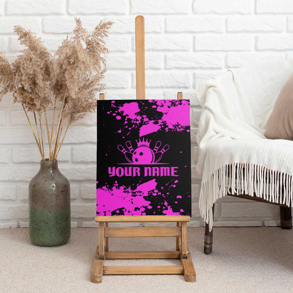 Pink Paint Splatter Design Canvas Wall Art with Bowling Graphic and Custom Team Name Text - Wonder Print Shop