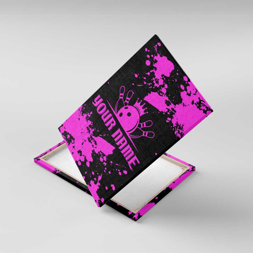 Pink Paint Splatter Design Canvas Wall Art with Bowling Graphic and Custom Team Name Text - Wonder Print Shop