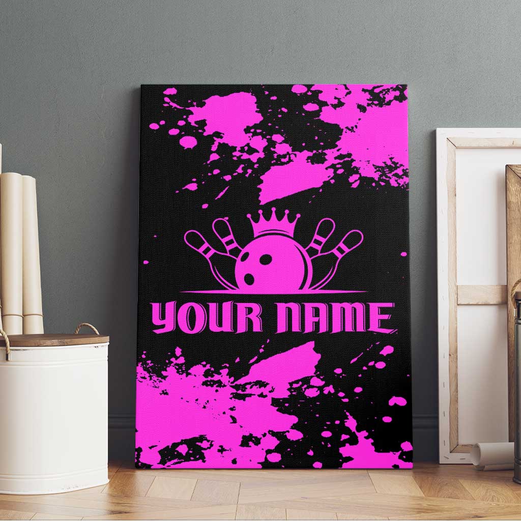 Pink Paint Splatter Design Canvas Wall Art with Bowling Graphic and Custom Team Name Text - Wonder Print Shop