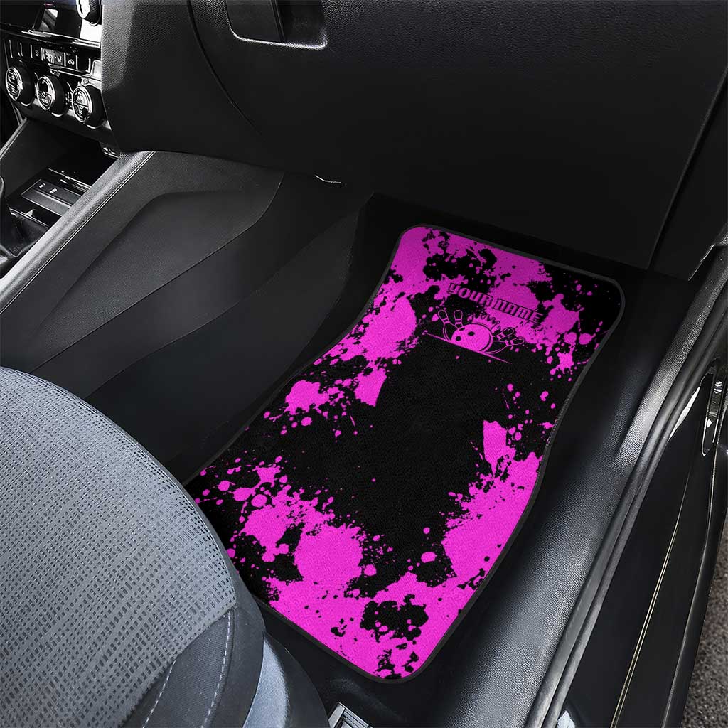 Pink Paint Splatter Design Car Mats with Bowling Graphic and Custom Team Name Text - Wonder Print Shop