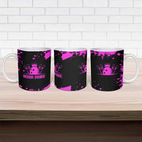 Pink Paint Splatter Design Ceramic Mug with Bowling Graphic and Custom Team Name Text - Wonder Print Shop