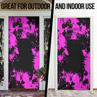 Pink Paint Splatter Design Door Cover with Bowling Graphic and Custom Team Name Text - Wonder Print Shop
