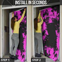 Pink Paint Splatter Design Door Cover with Bowling Graphic and Custom Team Name Text - Wonder Print Shop