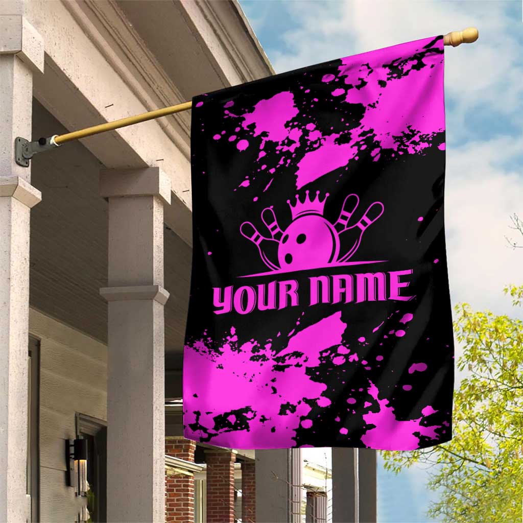 Pink Paint Splatter Design Garden Flag with Bowling Graphic and Custom Team Name Text - Wonder Print Shop