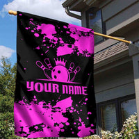 Pink Paint Splatter Design Garden Flag with Bowling Graphic and Custom Team Name Text - Wonder Print Shop