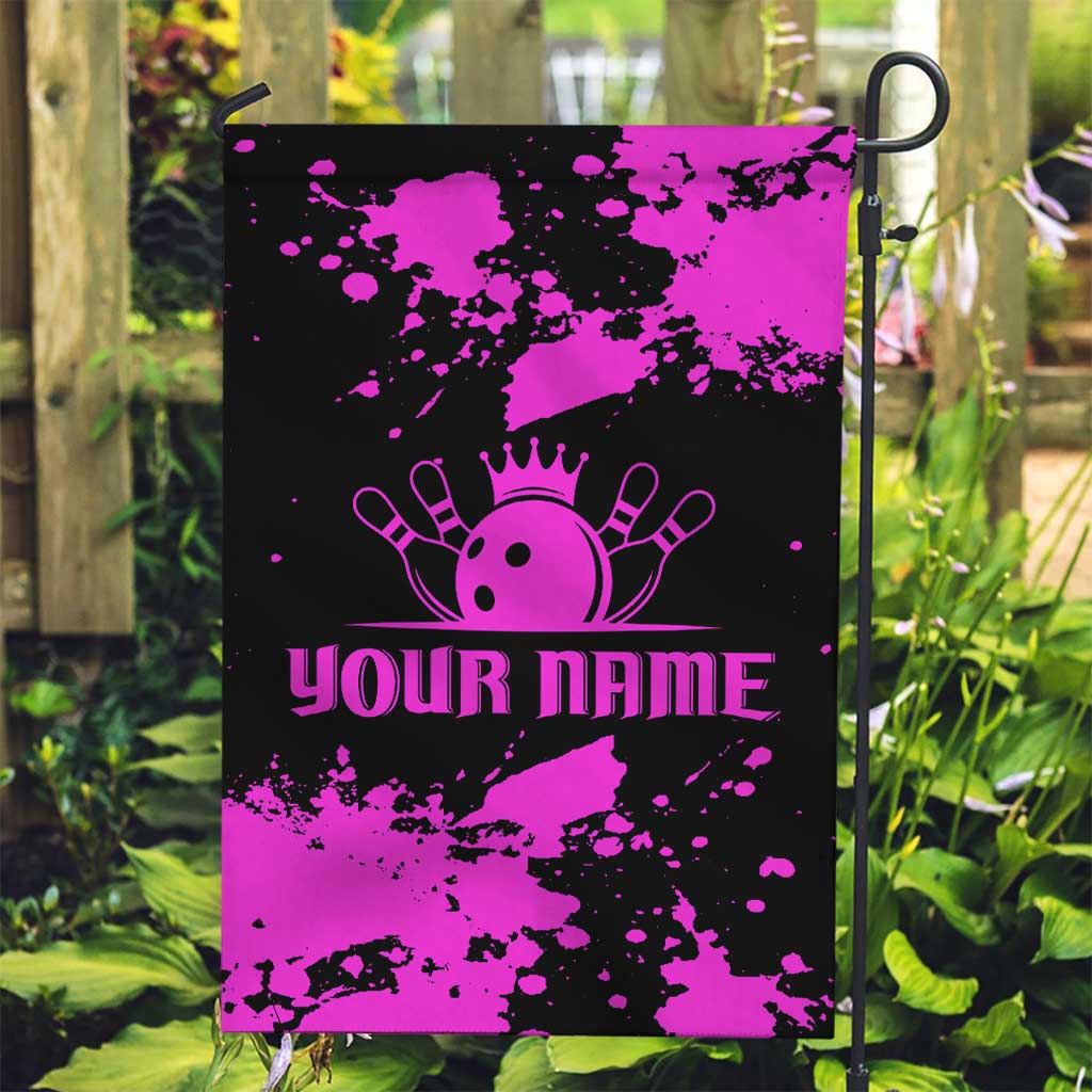 Pink Paint Splatter Design Garden Flag with Bowling Graphic and Custom Team Name Text - Wonder Print Shop