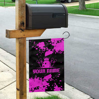 Pink Paint Splatter Design Garden Flag with Bowling Graphic and Custom Team Name Text - Wonder Print Shop