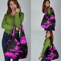 Pink Paint Splatter Design Grocery Bag with Bowling Graphic and Custom Team Name Text - Wonder Print Shop