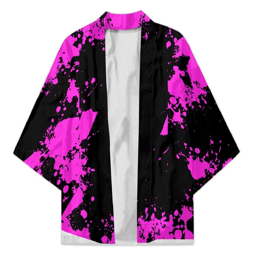 Pink Paint Splatter Design Kimono with Bowling Graphic and Custom Team Name Text - Wonder Print Shop