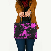 Pink Paint Splatter Design Leather Bag with Bowling Graphic and Custom Team Name Text - Wonder Print Shop