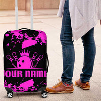 Pink Paint Splatter Design Luggage Cover with Bowling Graphic and Custom Team Name Text - Wonder Print Shop