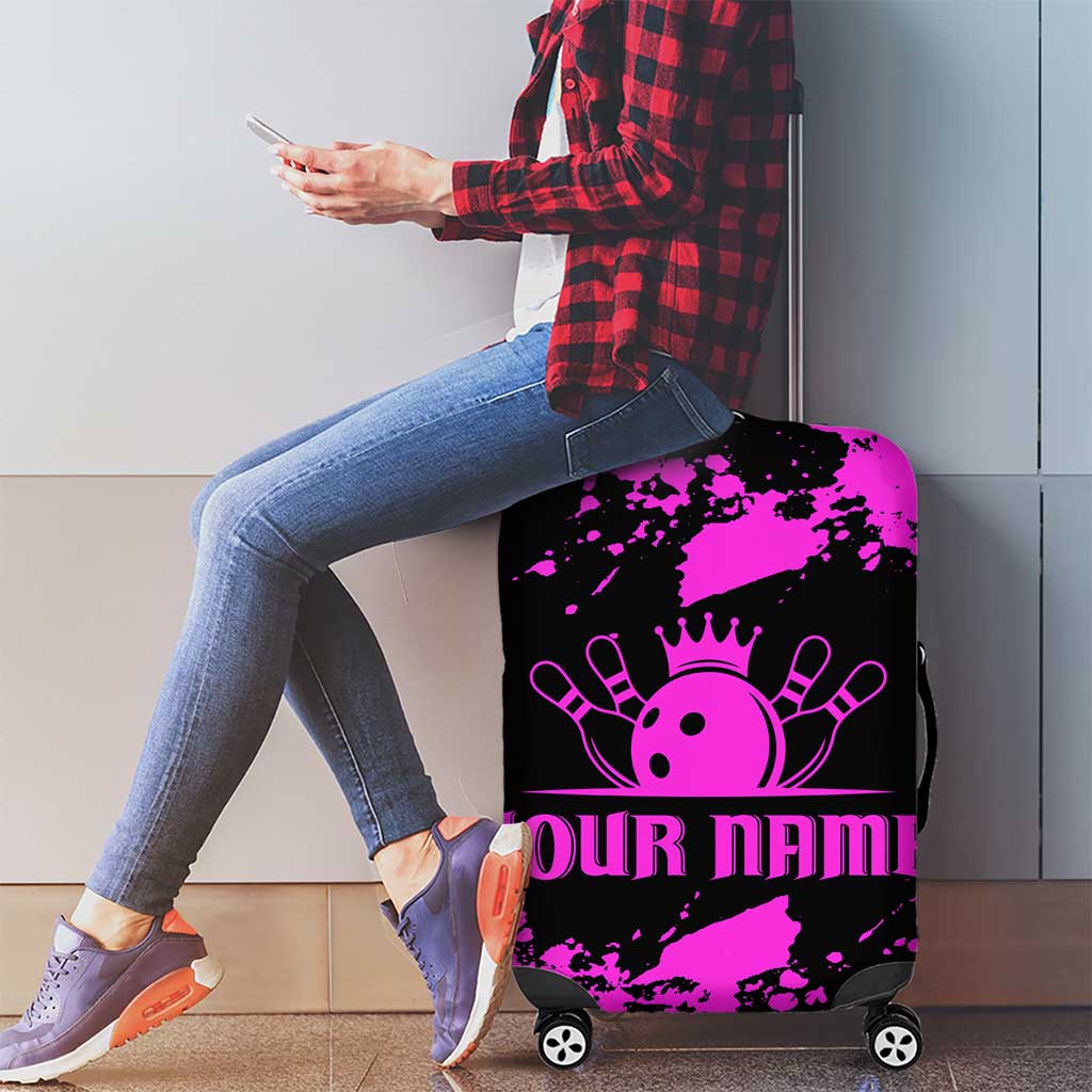 Pink Paint Splatter Design Luggage Cover with Bowling Graphic and Custom Team Name Text - Wonder Print Shop