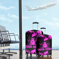 Pink Paint Splatter Design Luggage Cover with Bowling Graphic and Custom Team Name Text - Wonder Print Shop