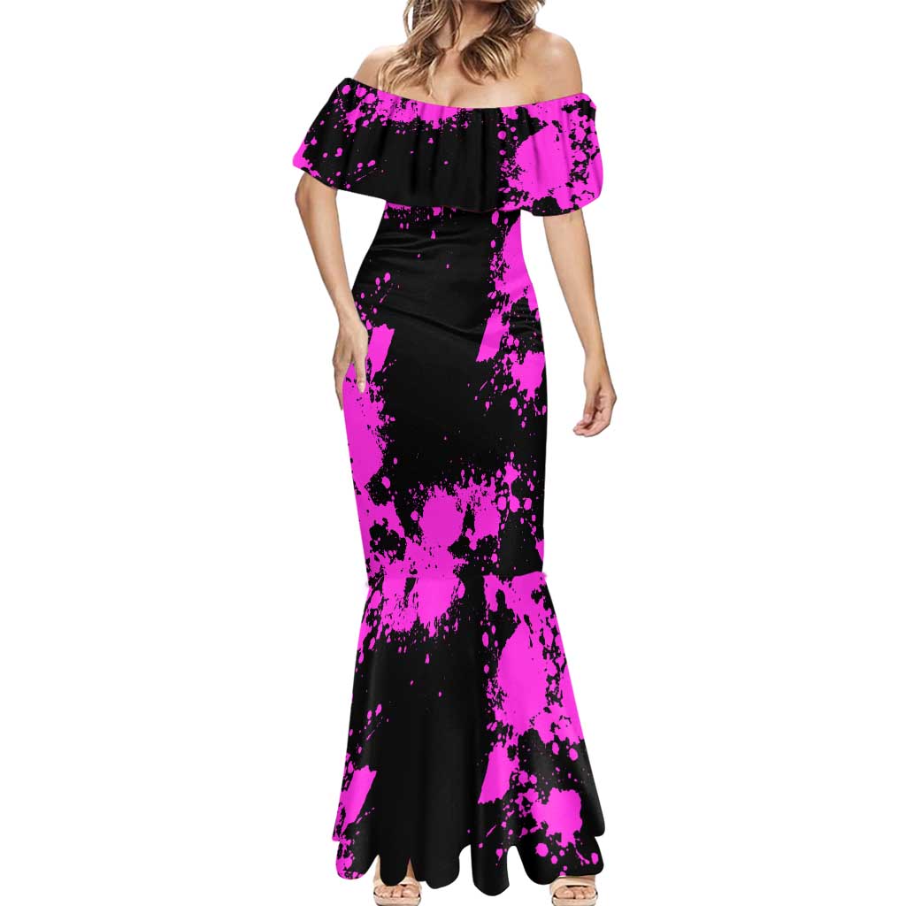 Pink Paint Splatter Design Mermaid Dress with Bowling Graphic and Custom Team Name Text - Wonder Print Shop