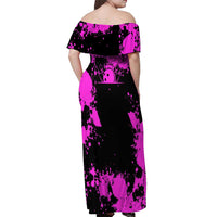 Pink Paint Splatter Design Off Shoulder Maxi Dress with Bowling Graphic and Custom Team Name Text - Wonder Print Shop