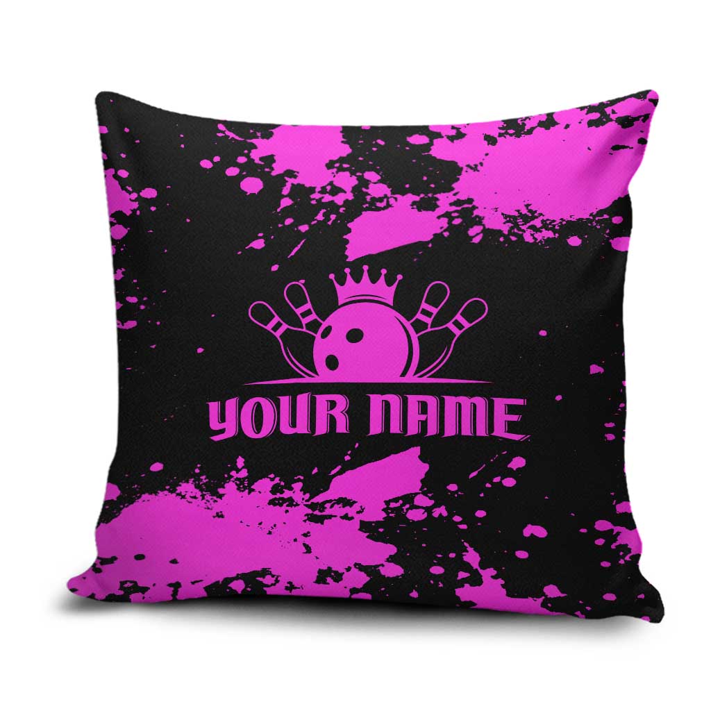 Pink Paint Splatter Design Pillow Cover with Bowling Graphic and Custom Team Name Text - Wonder Print Shop