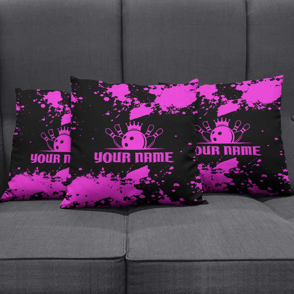 Pink Paint Splatter Design Pillow Cover with Bowling Graphic and Custom Team Name Text - Wonder Print Shop