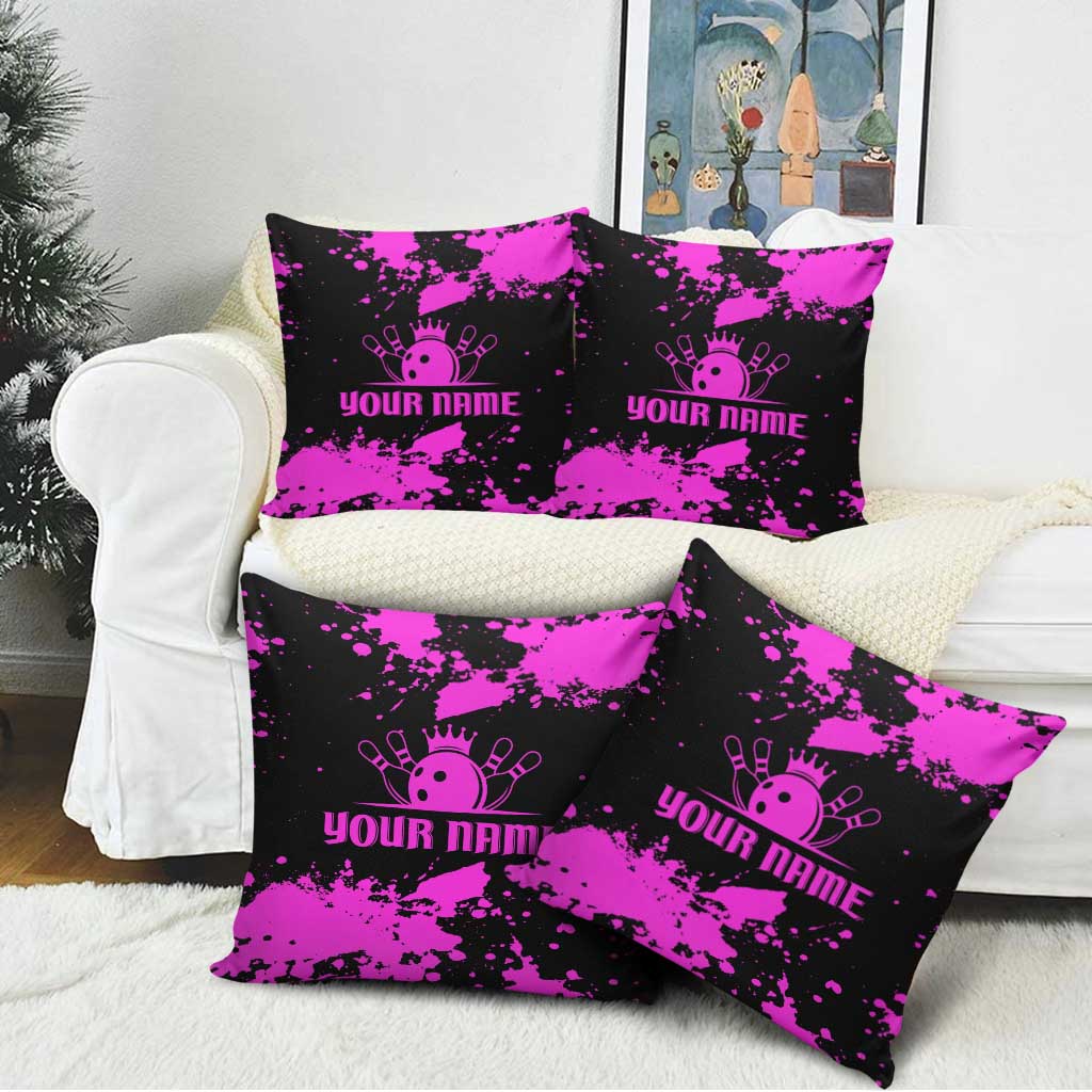 Pink Paint Splatter Design Pillow Cover with Bowling Graphic and Custom Team Name Text - Wonder Print Shop
