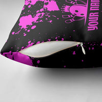 Pink Paint Splatter Design Pillow Cover with Bowling Graphic and Custom Team Name Text - Wonder Print Shop