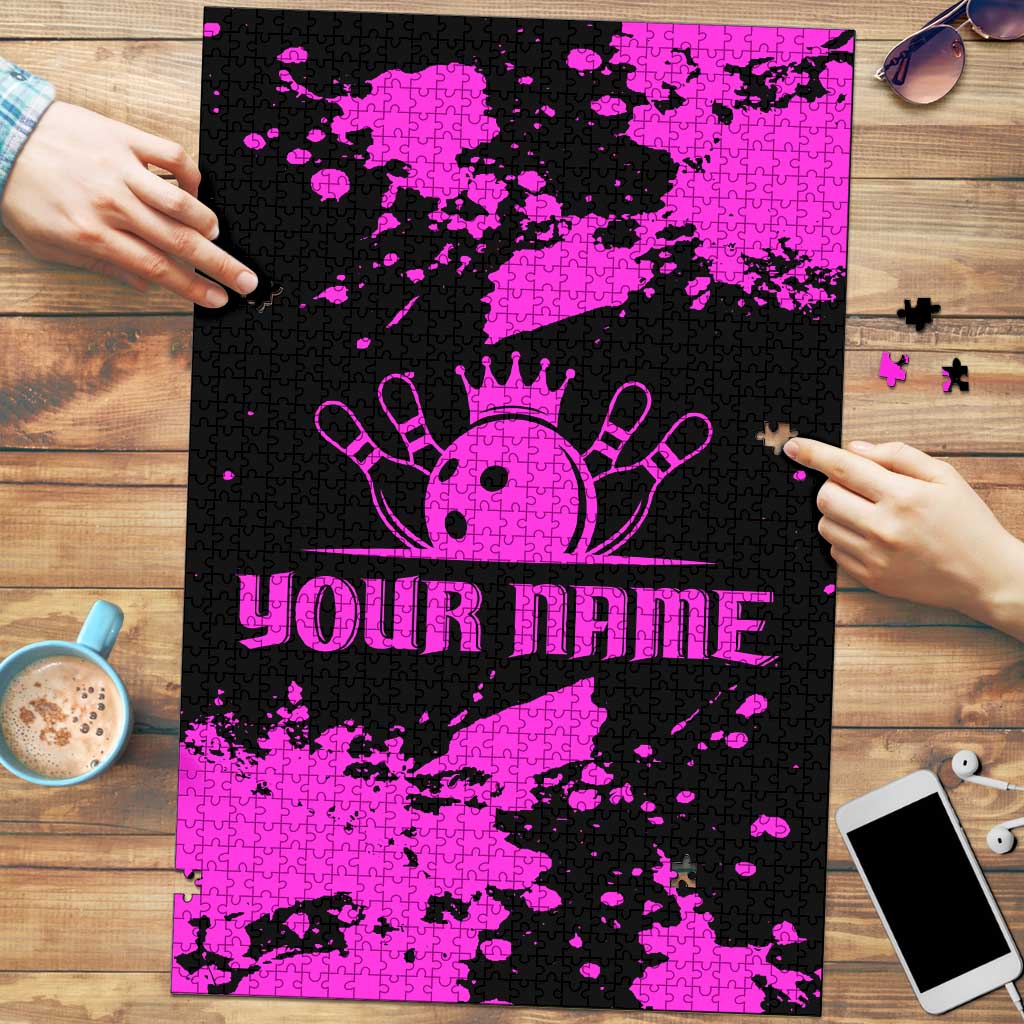Pink Paint Splatter Design Puzzle with Bowling Graphic and Custom Team Name Text - Wonder Print Shop