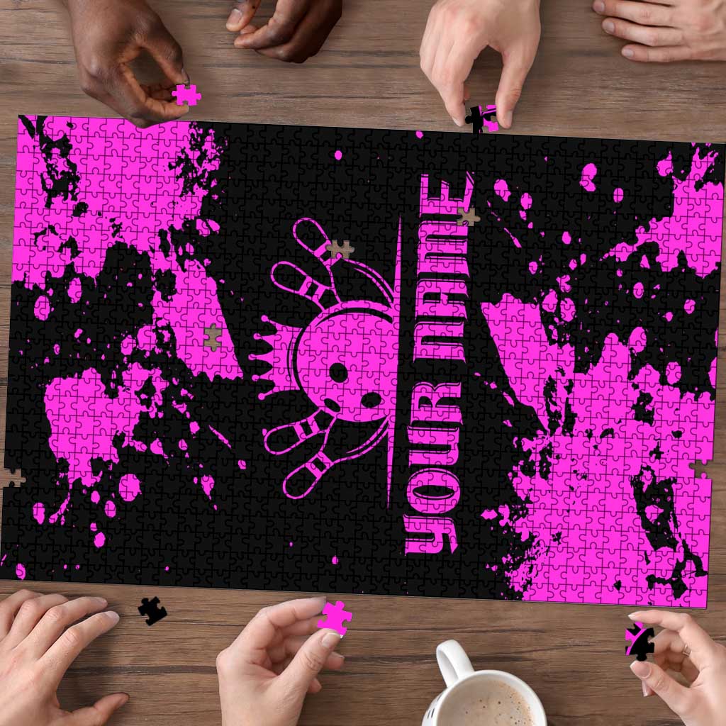 Pink Paint Splatter Design Puzzle with Bowling Graphic and Custom Team Name Text - Wonder Print Shop