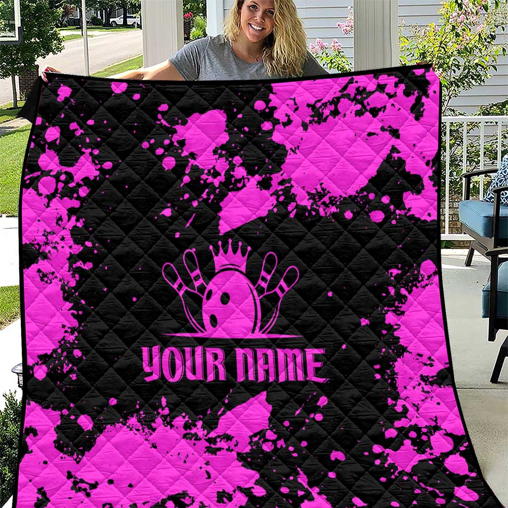 Pink Paint Splatter Design Quilt with Bowling Graphic and Custom Team Name Text - Wonder Print Shop