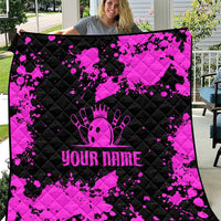 Pink Paint Splatter Design Quilt with Bowling Graphic and Custom Team Name Text - Wonder Print Shop