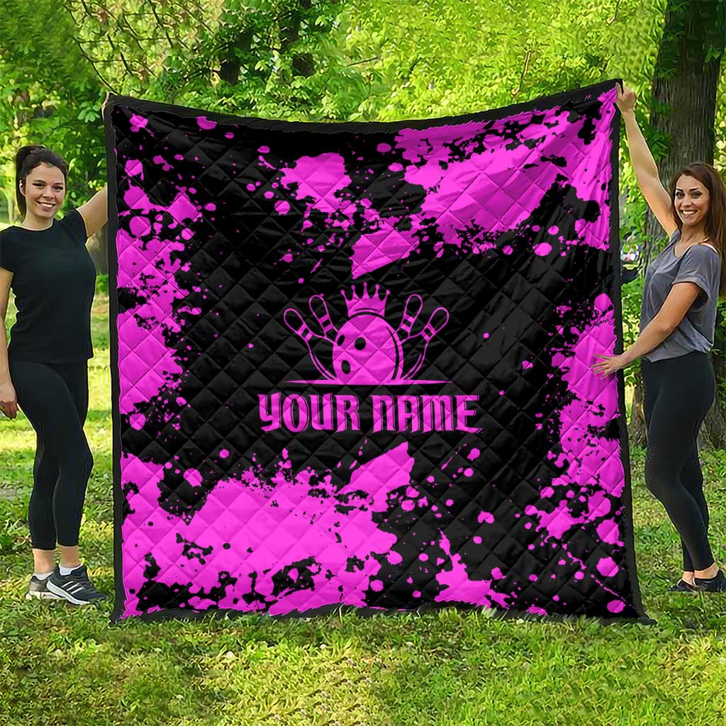 Pink Paint Splatter Design Quilt with Bowling Graphic and Custom Team Name Text - Wonder Print Shop