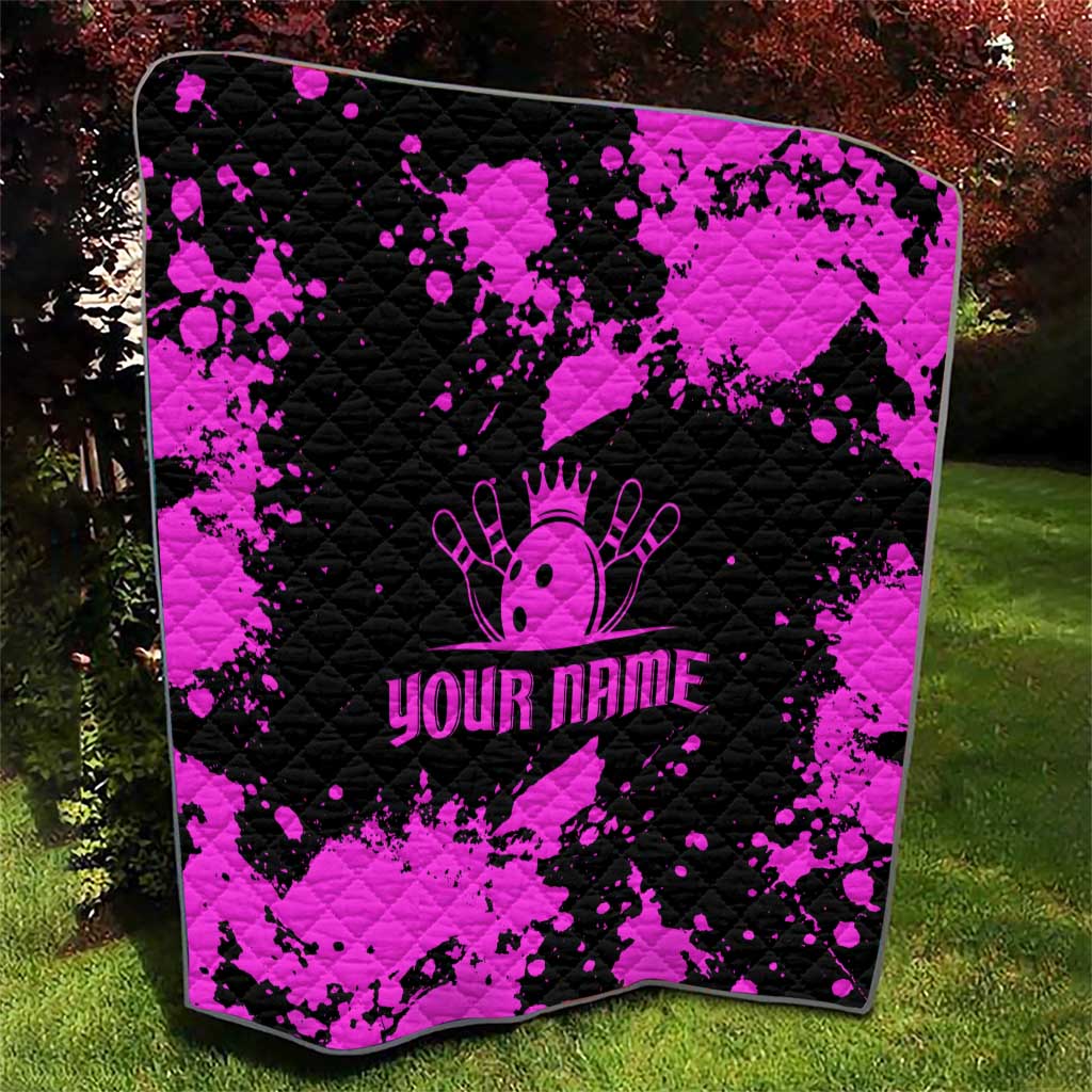 Pink Paint Splatter Design Quilt with Bowling Graphic and Custom Team Name Text - Wonder Print Shop