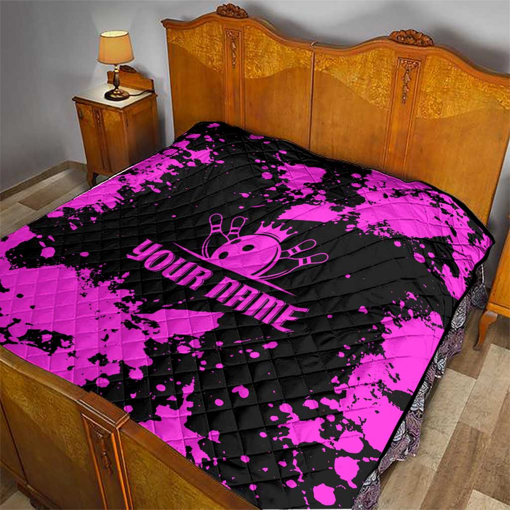 Pink Paint Splatter Design Quilt with Bowling Graphic and Custom Team Name Text - Wonder Print Shop