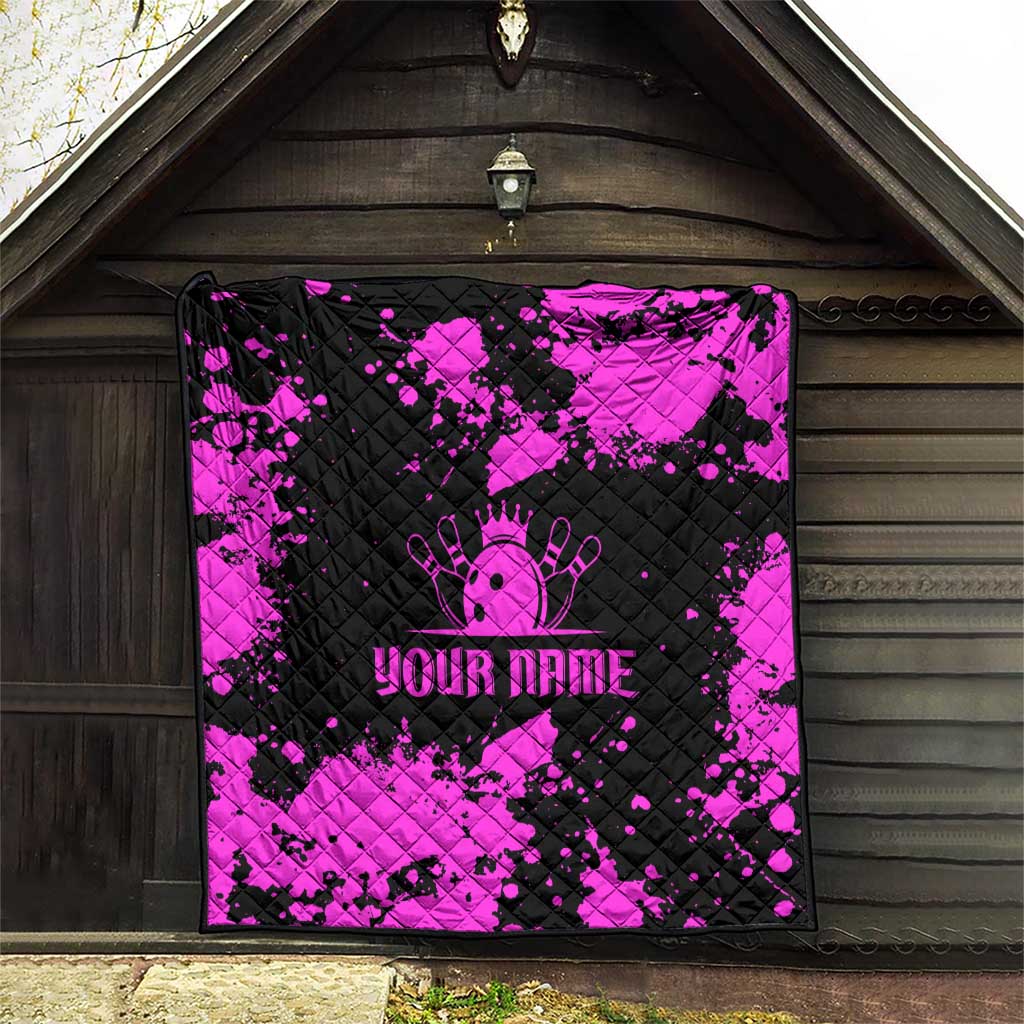Pink Paint Splatter Design Quilt with Bowling Graphic and Custom Team Name Text - Wonder Print Shop