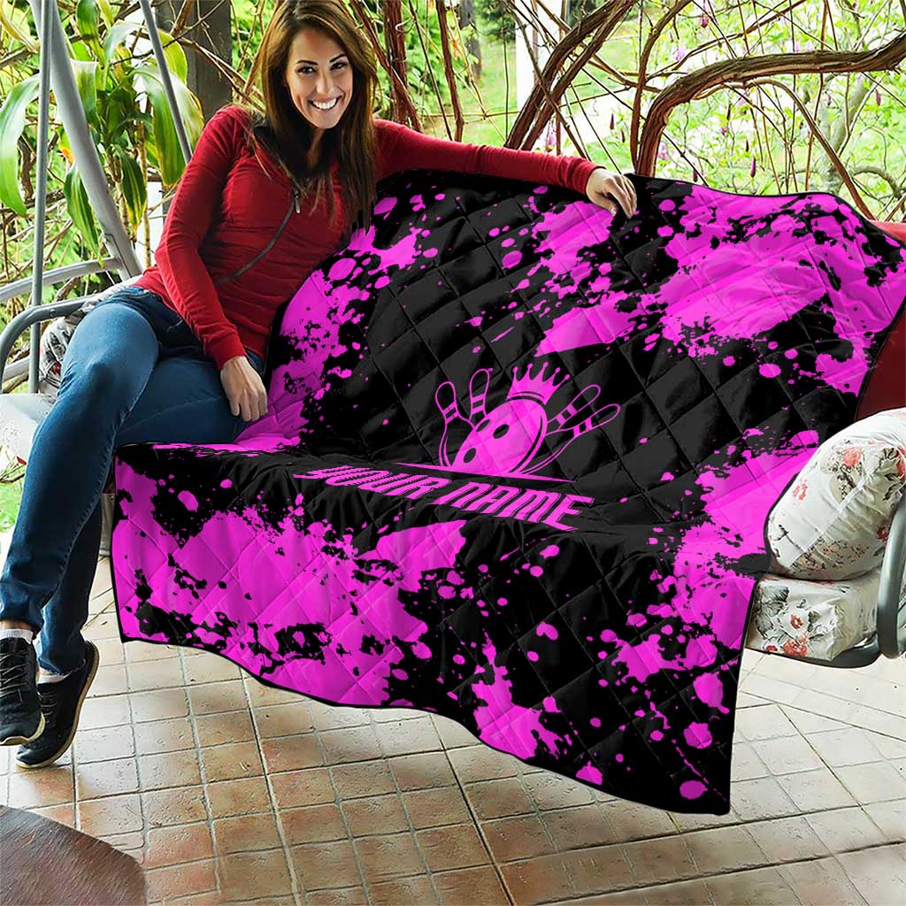 Pink Paint Splatter Design Quilt with Bowling Graphic and Custom Team Name Text - Wonder Print Shop