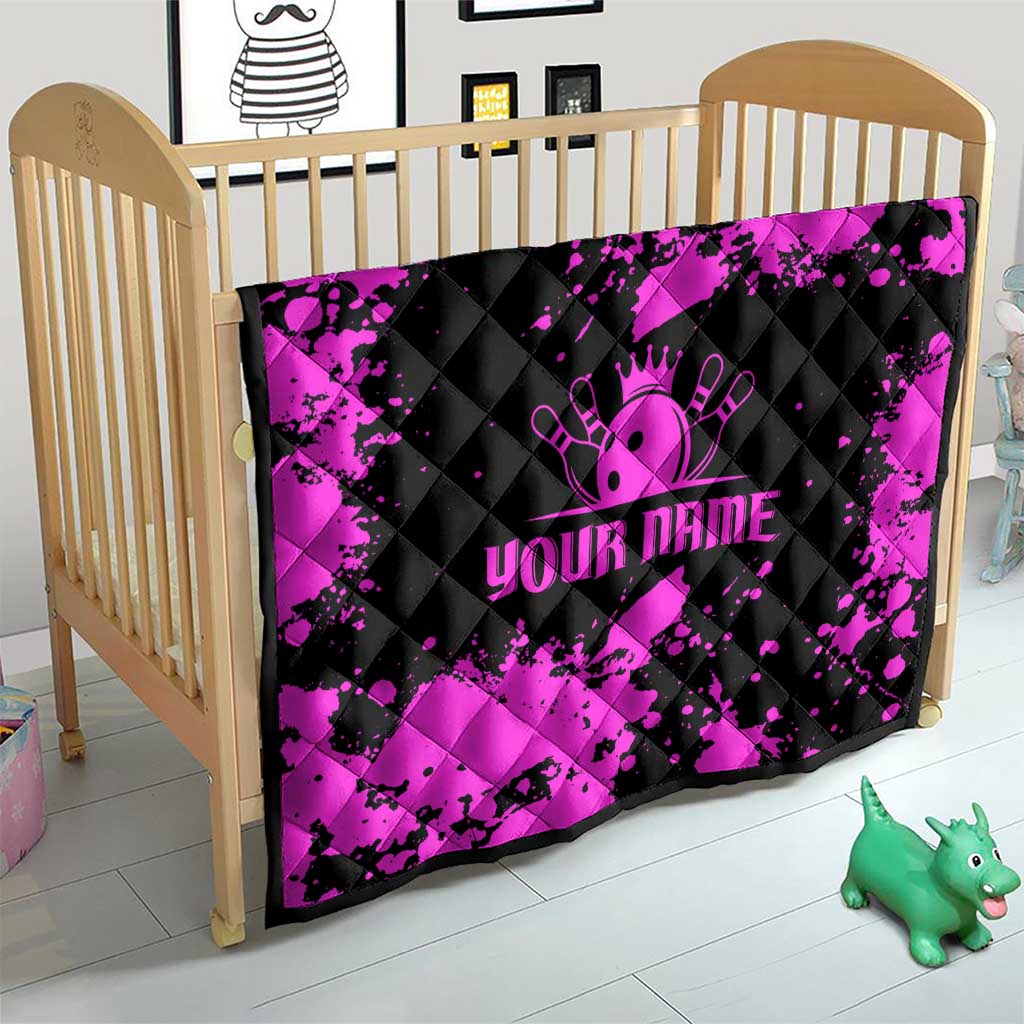 Pink Paint Splatter Design Quilt with Bowling Graphic and Custom Team Name Text - Wonder Print Shop