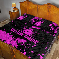 Pink Paint Splatter Design Quilt Bed Set with Bowling Graphic and Custom Team Name Text - Wonder Print Shop