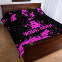 Pink Paint Splatter Design Quilt Bed Set with Bowling Graphic and Custom Team Name Text - Wonder Print Shop