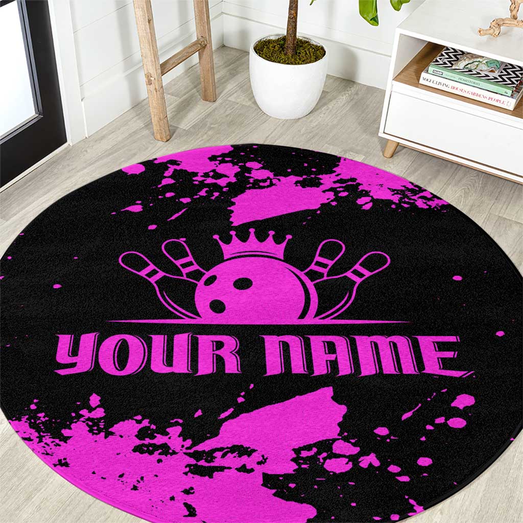 Pink Paint Splatter Design Round Carpet with Bowling Graphic and Custom Team Name Text - Wonder Print Shop