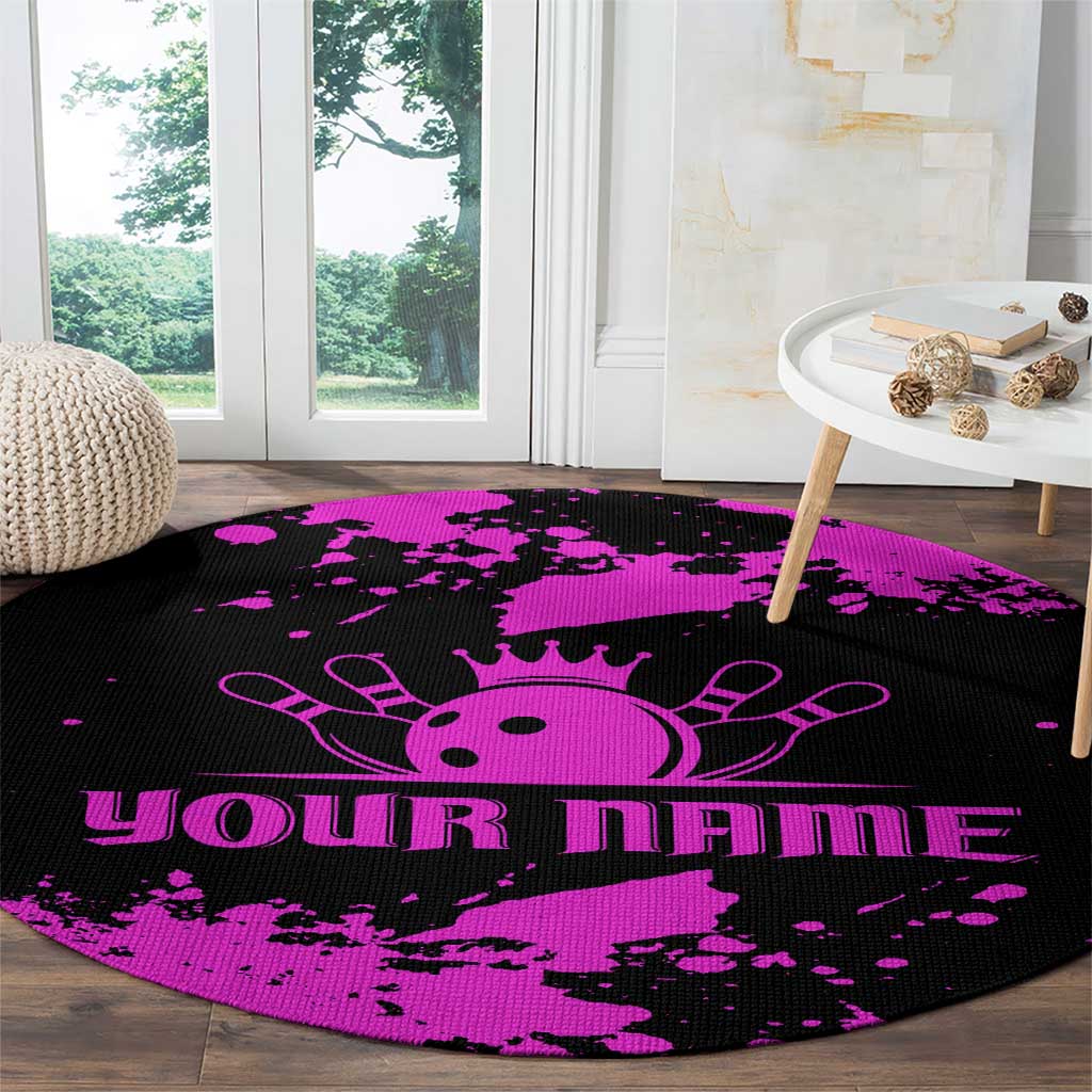Pink Paint Splatter Design Round Carpet with Bowling Graphic and Custom Team Name Text - Wonder Print Shop