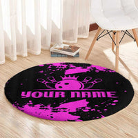 Pink Paint Splatter Design Round Carpet with Bowling Graphic and Custom Team Name Text - Wonder Print Shop