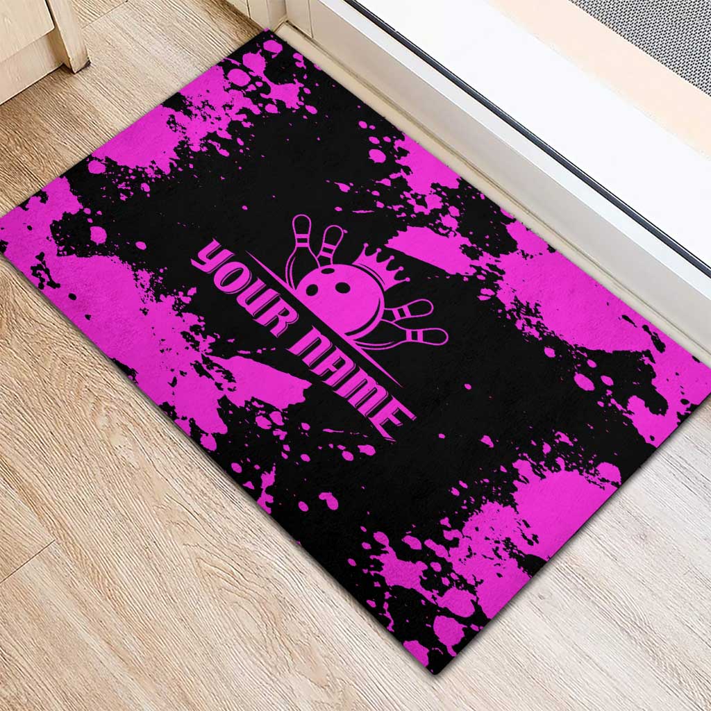 Pink Paint Splatter Design Rubber Doormat with Bowling Graphic and Custom Team Name Text - Wonder Print Shop