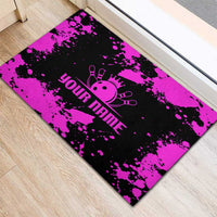 Pink Paint Splatter Design Rubber Doormat with Bowling Graphic and Custom Team Name Text - Wonder Print Shop